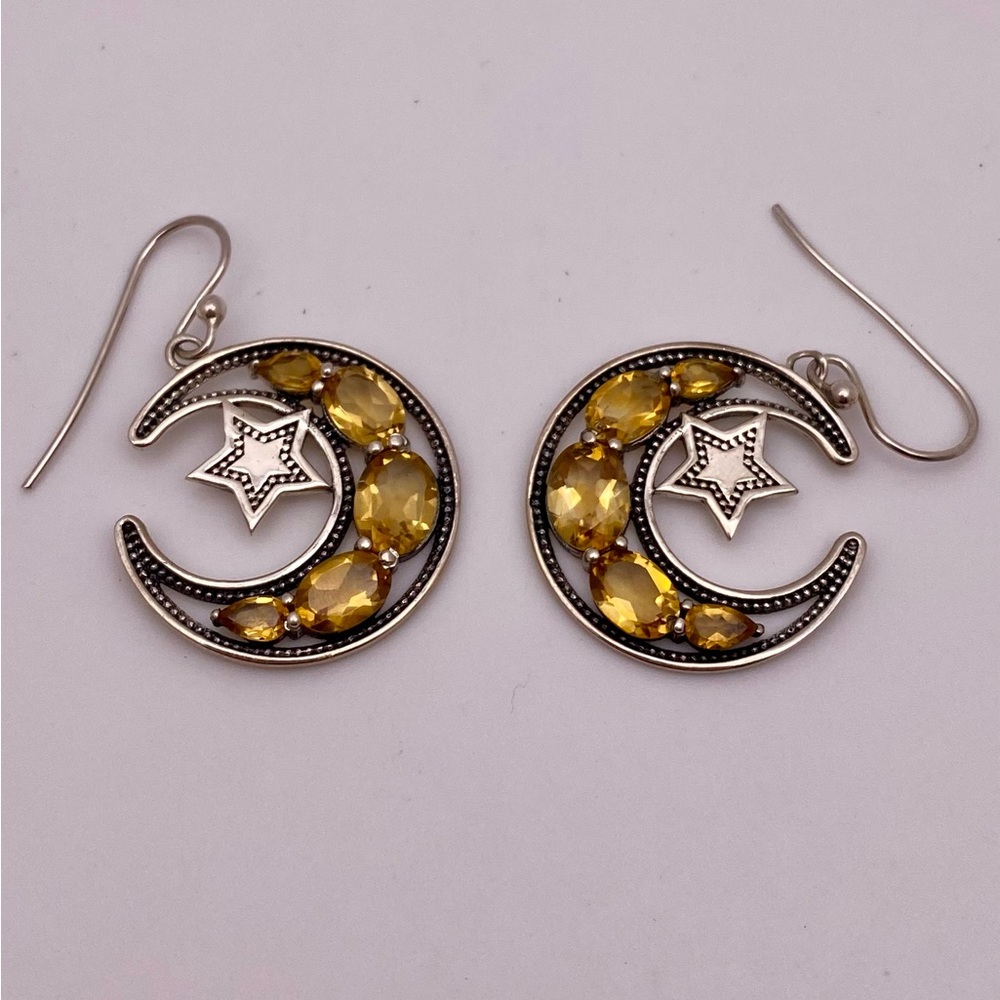 Sterling silver citrine lunar earrings